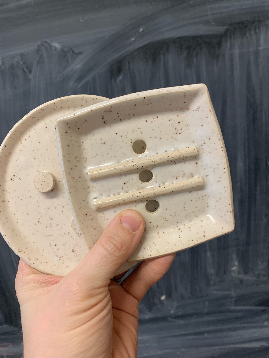 # 063 - Two Piece Soap Dish - Bubbles in Glaze & Wobbly Fit