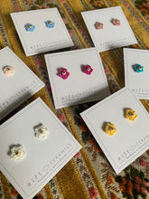 Load image into Gallery viewer, Crochet Flower Studs with 22k Gold Ceramic Bead
